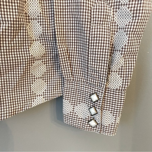 Wrangler Brown and White Plaid Western Style Collared Dress Shirt - Picture 6 of 11